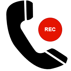 Call Recording Black telephone with a red circle labeled 'REC' denoting call recording functionality.