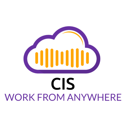 CIS Business Phone System logo featuring a cloud with vibrant orange soundwaves, company name 'CIS,' and the slogan 'Work From Anywhere.
